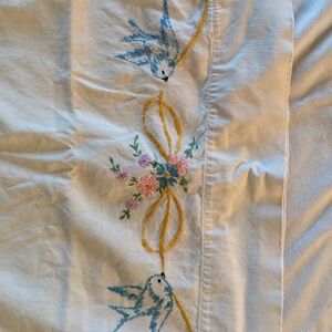Embroidered Floral and Bird Design Pillowcase